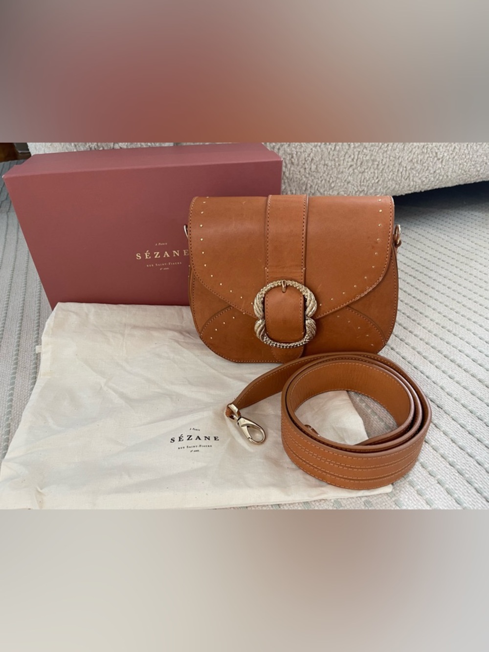 NIB Sézane Oli Shoulder Bag Natural Heritage Leather Crossbody
